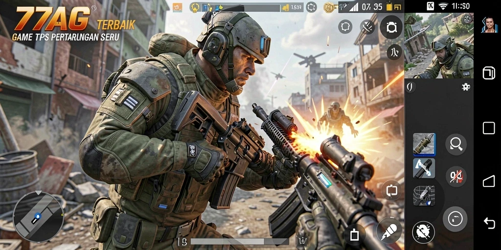 Tampilan seru gameplay TPS dengan grafis menawan di 77AG.