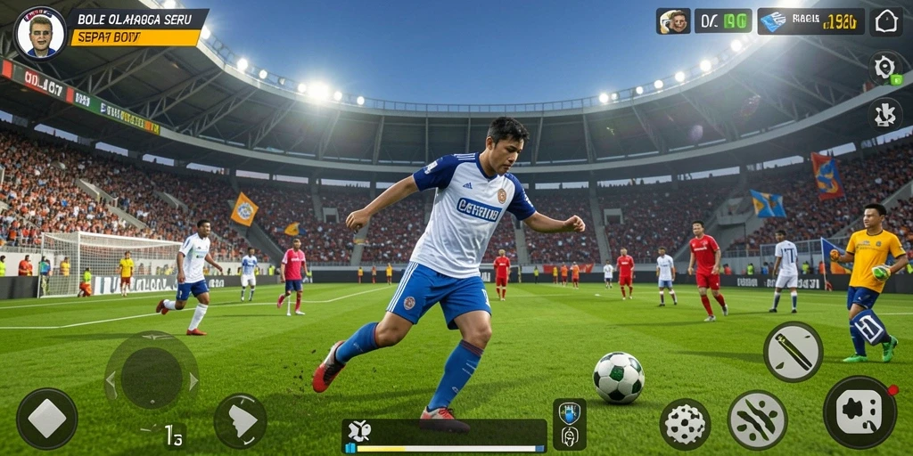 Screenshot BOLA07 menunjukkan aksi dinamis di lapangan sepak bola.