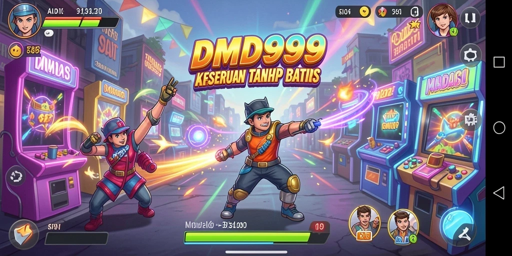 Screenshot DMD999 menampilkan gameplay Arcade yang mengasyikkan dan penuh warna.