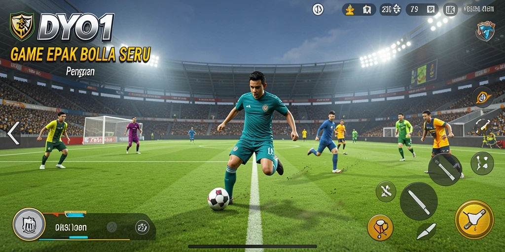 Tampilan gameplay DYO1 yang mendebarkan di lapangan sepak bola.