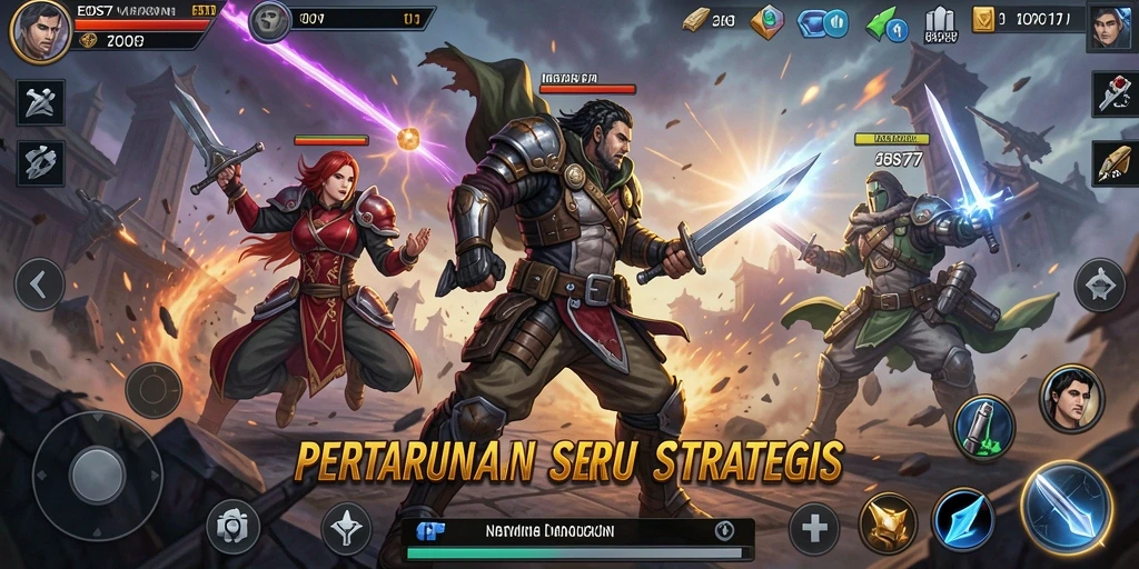 Gameplay intense dalam EOS77 saat karakter bertarung.
