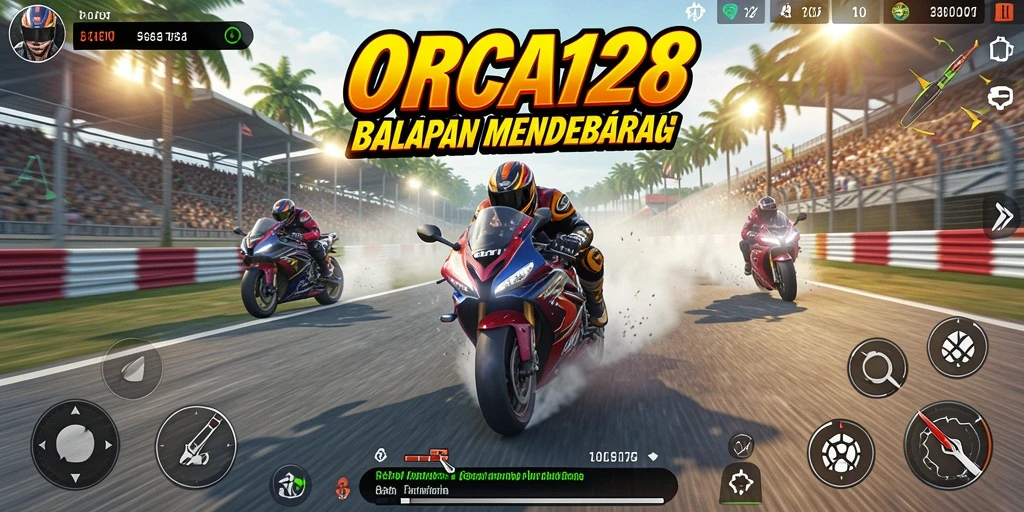 Tampilan menarik dari gameplay balapan motor di ORCA128.