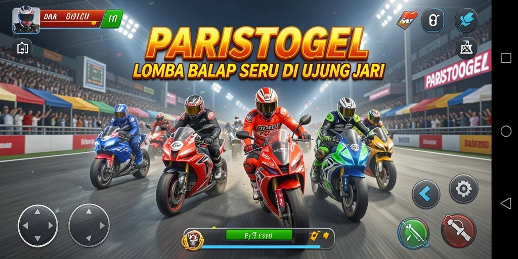 Screenshot gameplay PARISTOGEL dengan balapan mendebarkan.
