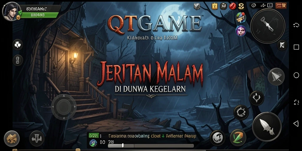 Tampilan gameplay QTGAME yang menegangkan saat mengeksplorasi dunia kegelapan.