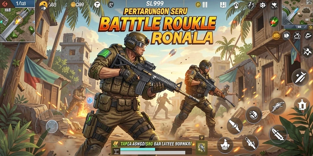 Screenshot utama SL999 menampilkan gameplay Battle Royale yang seru.