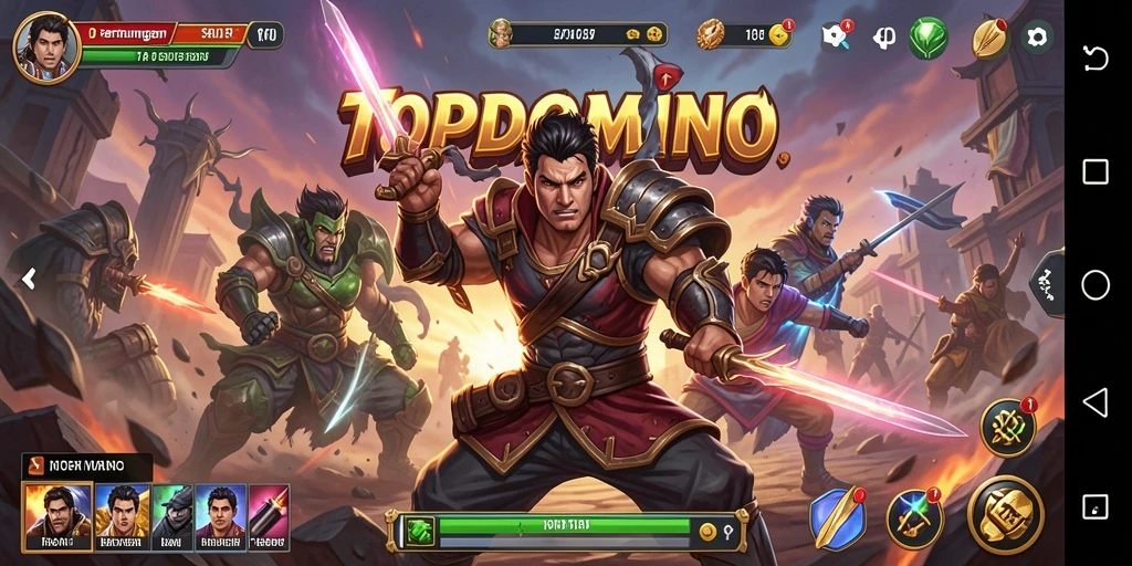 Screenshot gameplay seru TOPDOMINO dengan pertarungan mendebarkan.