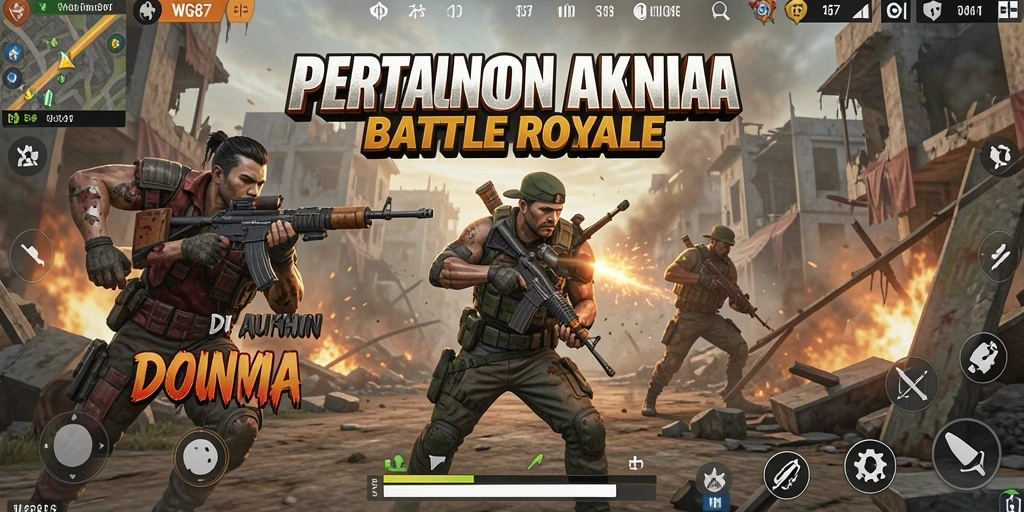 Tangkapan layar utama <strong>WG87</strong> menampilkan aksi intens dalam permainan Battle Royale.