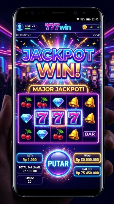 Tampilan utama aplikasi 777win dengan berbagai pilihan kategori.